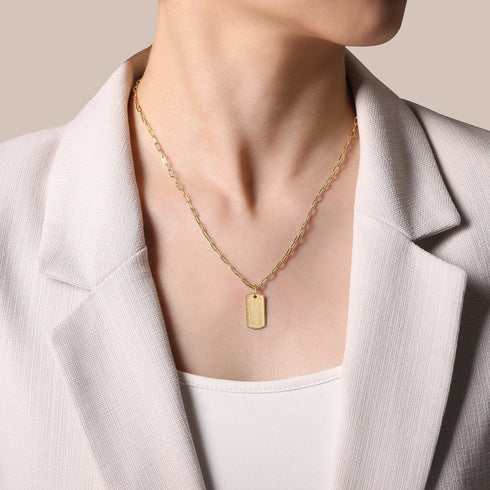 Gabriel & Co. Necklaces 14K Yellow Gold Dog Tag Pendant Hollow Chain Necklace